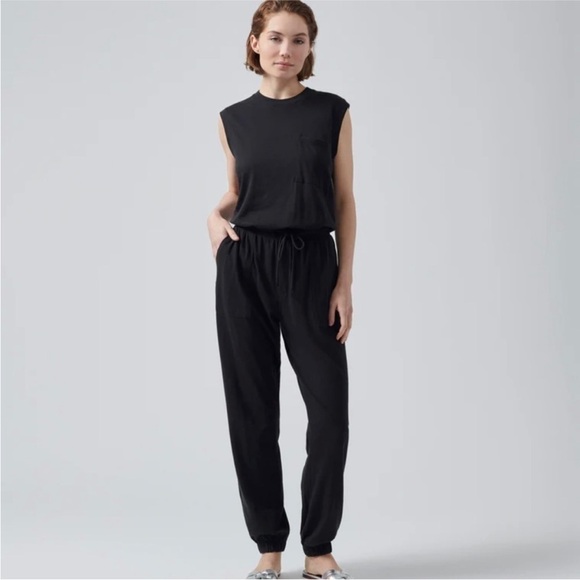 ATM High Torsion Black Drawstring Tank Muscle Sleeveless Casual Long Jumpsuit - Picture 1 of 11